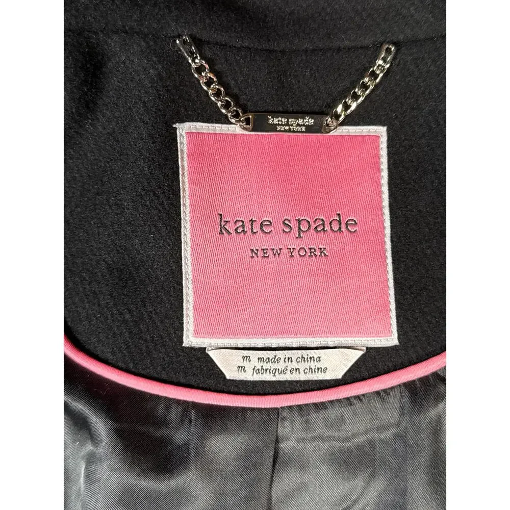 Kate Spade Wool Walker Overcoat Womens‎ Medium 6-8 Framed Aline Black Cream